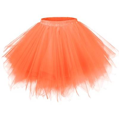 Girstunm Damen Tutu Tüllrock 50er Vintage Tüllrock Petticoat Mehrfarbig Bubble Tanzkleid Rock Unterrock Tütü Kurz Ballett Orange XX-Large von Girstunm