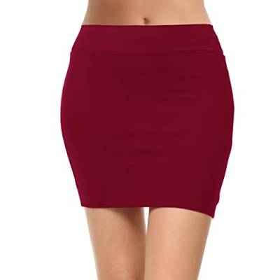 Girstunm Damen lässiger Bleistiftrock schlanker kurzer Rock Business-Stil kurzer Rock Sommer hohe Taille Stretch kurzer Rock mit Schlitz Weinrot Mini S von Girstunm