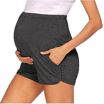 Damen Casual Umstandsshorts Kurze Schwangerschaftshose Bequeme Umstands Shorts Freizeithose Sommer Umstandsleggings Kurze Schwangerschaft Hosen Stretch Jogginghose Sporthose (Dark Gray, S) von Glücksvogel