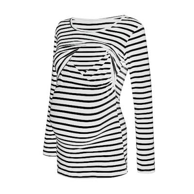 Damen Stilloberteile Winter Langarm Stillshirt Umstandsmode T-Shirt Umstandstop Schwangere Nursing Tops Umstandsshirt Schwangerschaft Kleidung Stilltop Langarmshirt Maternity Tops für (White, XXL) von Glücksvogel