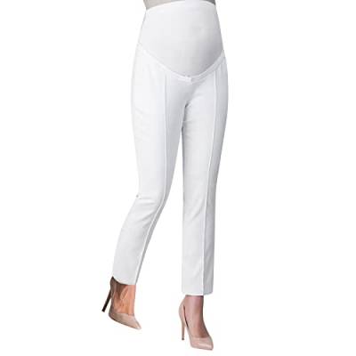 Umstandshose Damen Lang Schwangerschaftshose Elegant Business-Hose Komfortable Umstandshose Umstandsleggings Baumwolle Super Bequeme Umstands Hosen Maternity Schwangerschaft Umstandsmode (White, M) von Glücksvogel