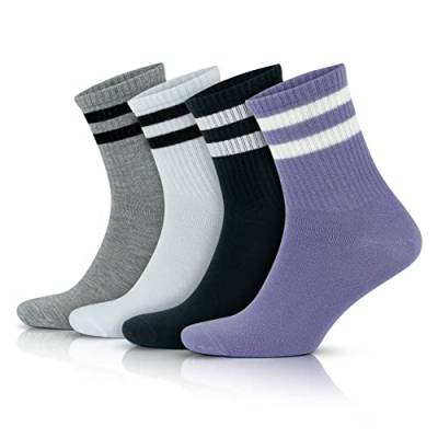 GoWith 4 Paar Tennissocken aus Baumwolle mit bunten Streifen, Größe für Herren 40-44, für Damen 35-40, Retro-Design Collection Sportsocken Model 2501 von GoWith