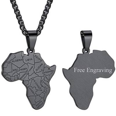 Borders Africa Map Anhänger mit englischer Kartenbeschriftung mit Wunsch/Namen/Text Gravur Afrika Englische Landesgrenze Karte Halskette Retro Viking Stil Afrika Kette mit 56cm+5cm Kette in Schwarz von GOLDCHIC JEWELRY