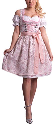 Golden Trachten-Kleid Dirndl Damen 3 TLG, Midi für Oktoberfest, mit Schürze und Bluse, 534GT (36) von Golden Trachten