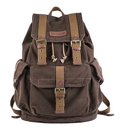 Gootium Canvas Rucksack Backpack Wanderrucksack Vintage Rucksäcke Unisex - Hellbraun von Gootium