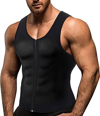 Gotoly Herren Sauna Effekt Anzug Abnehmen Weste Fitness Workout Tank Top Taillenformer Bauchweg Shirt Schweiß Thermo Shaper (4XL, Schwarz) von Gotoly