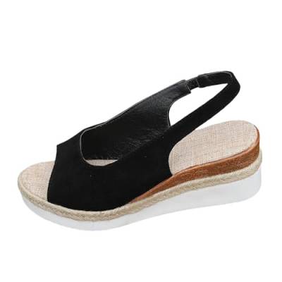 Sandalen Damen Sommer Bequem, Espadrilles Damen Schwarz Plateau, Fashion Sandale Freizeit Schuhe Sandaletten Offene Zehen Sommersandale Keilabsatz Einfarbig Strandsandaletten von Gsheocm