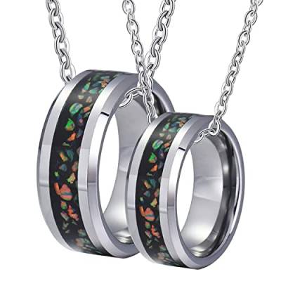 Gualiy Personalisierte Pärchen Kette, Edelstahl Partner Halskette 8mm Silber Ring Einlegen Opal Paar Anhänger Damen 52 + Herren 67 von Gualiy