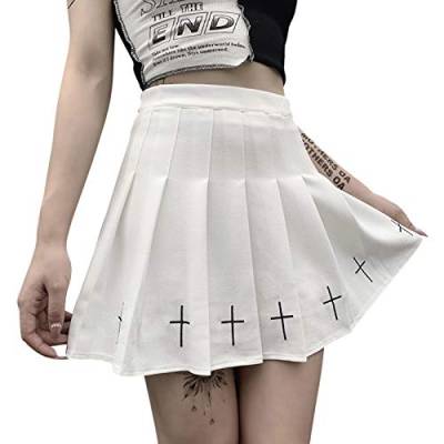 Damen Gothic Plissee Miniröcke Hohe Taille Kurze A-Linie Flare Rock Kleid mit Taschen für Punk Gothic Girls (Z12, M) von GuliriFe