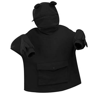 GuliriFe Damen Cute Frog Hoodie Lose Pullover Kapuzenpullover mit Reißverschluss und große Fronttasche (Schwarz, XL) von GuliriFe
