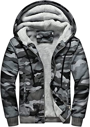 Gutsbox Herren Kapuzenpullover mit Reißverschluss Langarm Kapuzenjacke Sweatjacke Winter Warm Fleece Hoodie Jacke Winterjacke (5XL, Grau-1) von Gutsbox