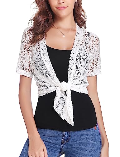 Gyabnw Bolero Damen Cardigan Frauen Achselzucken Chiffon Spitzen Kurzarm Front öffnen Strickjacke Oberbekleidung Bolerojacke Sommerjacke Abend Hochzeit Tops von Gyabnw