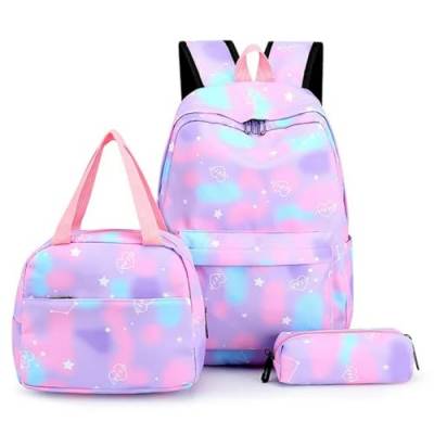 Gyios Rucksack DREI-teiliger Anzug Der Grund- Und Mittel- Und Mittelschüler, Geeignet Für Den Rucksack Für Mädchen Rucksack Set Lunchbag Bleistift Koffer-lila von Gyios