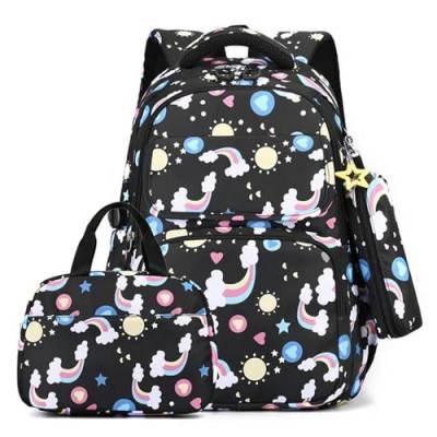 Gyios Rucksack Regenbogen Gedruckte Lunchbeutel Bleistiftkoffer Set Für Kinder Mädchen Jungen Grundschule Schoolbags Kinderbuchbags-schwarz von Gyios