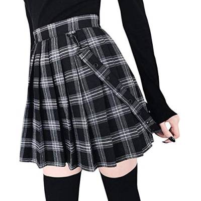 Emma Damen Herbst Winter Elegant Kariert Faltenrock Tartan Bedruckt Contrast Hohe Bund StBLtch Shorts Mini ausgestellt Skater Doppelt Spitzen Rock Sexy(BL,XL) von HAHAEMMA