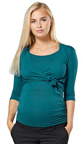 HAPPY MAMA Damen 2in1 Umstands Stillshirt Bolero Stilltop Tunika Stillbluse 458p (Flaschengrün, 40, L) von HAPPY MAMA