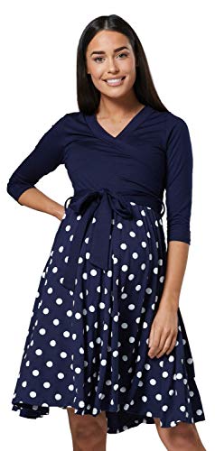 HAPPY MAMA Damen Umstandskleid Stillkleid 3/4 ?rmel 525 (Navy & Navy mit Punkten, 38-40, M) von HAPPY MAMA