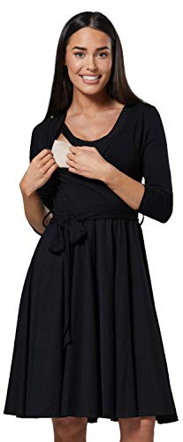 HAPPY MAMA Damen Umstandskleid Stillkleid 3/4 ?rmel 525 (Schwarz, 40-42, L) von HAPPY MAMA