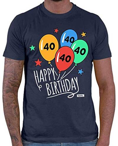 HARIZ Herren T-Shirt Happy Birthday Luftballons 40 Geburtstag Geschenkidee Inkl. Geschenk Karte Navy Blau M von HARIZ