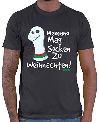 HARIZ Herren T-Shirt Niemand Mag Socken Zu Weihnachten Weihnachten Xmas Schnee Tannenbaum Inkl. Geschenk Karte Dunkel Grau L von HARIZ