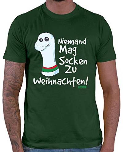 HARIZ Herren T-Shirt Niemand Mag Socken Zu Weihnachten Weihnachten Xmas Schnee Tannenbaum Inkl. Geschenk Karte Dunkel Grün XXL von HARIZ