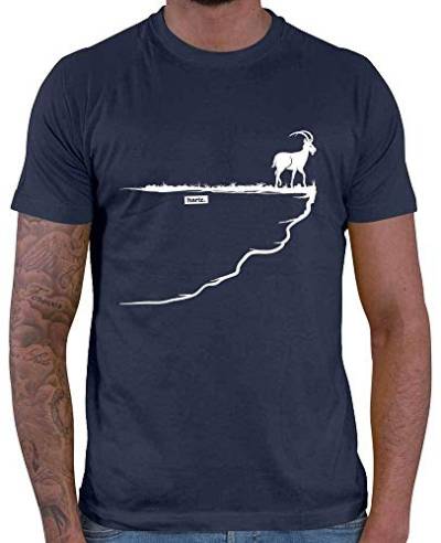 HARIZ - Shirt Wandern - Steinbock Fels Berg Alpen - wandern zubehör - Herren T-Shirt und Männer Tshirt Navy Blau M von HARIZ