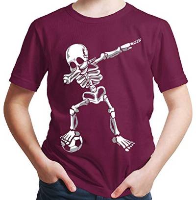HARIZ Jungen T-Shirt Dab Skelett mit Fussball Dab Teenager Dance Weihnachten Plus Geschenkkarten Burgundy 140/9-11 Jahre von HARIZ