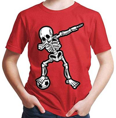 HARIZ Jungen T-Shirt Dab Skelett mit Fussball Dab Teenager Dance Weihnachten Plus Geschenkkarten Rot 104/3-4 Jahre von HARIZ