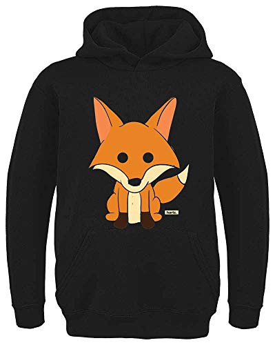 HARIZ Kinder Hoodie Fuchs Süß Schmunzelnd Süß Tiere Dschungel Inkl. Geschenk Karte Schwarz 164/14-15 Jahre von HARIZ