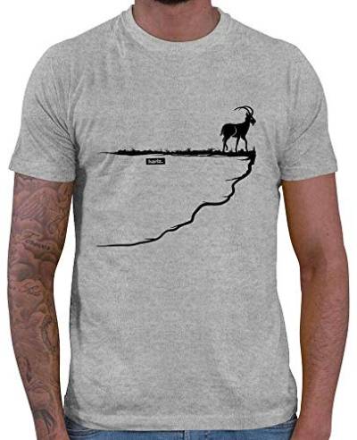 HARIZ - Wandern Geschenk - Steinbock Fels Berg Alpen - wandern Geschenk männer - Herren T-Shirt und Männer Tshirt Grau Meliert XXL von HARIZ