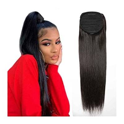 Fake Hair 10-22" gerade Kordelzug-Pferdeschwanz-Echthaar-Pferdeschwanzverlängerungen, brasilianische Remy-Haarspangen in geraden Pferdeschwanz-Haarteilen for schwarze Frauen Ponytail (Size : 14 inch von HASMI