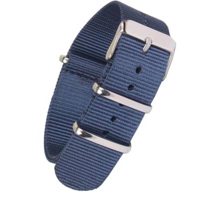 HASMI Kompatibles einfarbiges Armband, Armbanduhrenarmband, Edelstahl-Schnalle, Stoff, braun, rot, schwarz, Nylonband, 22 mm, 18 mm, 20 mm (Color : Navy, Size : 22mm) von HASMI