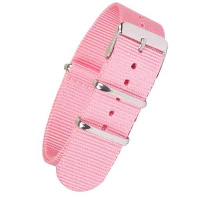HASMI Kompatibles einfarbiges Armband, Armbanduhrenarmband, Edelstahl-Schnalle, Stoff, braun, rot, schwarz, Nylonband, 22 mm, 18 mm, 20 mm (Color : Pink, Size : Medium) von HASMI