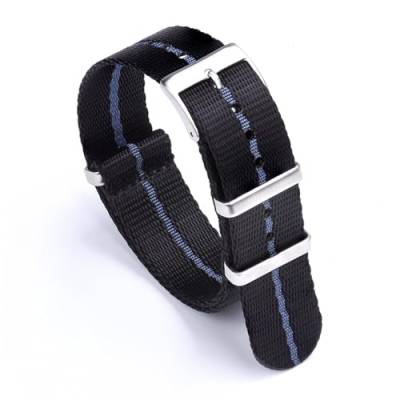 HASMI Premium-kompatibel for glattem Nylonarmband, 20-mm-22-mm-Armband, Dornschließe, Sicherheitsgurt-Uhrenarmbändern, kompatibel for Herrenuhrenzubehör (Color : Black-Blue, Size : 20mm) von HASMI