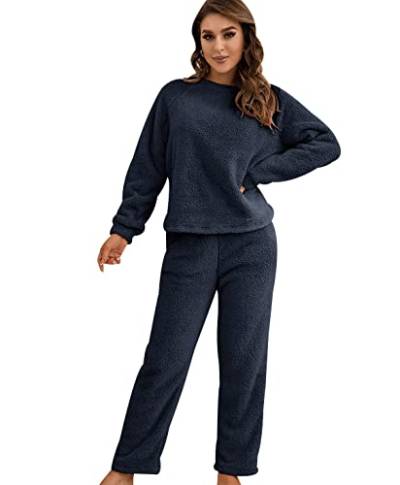 Flies Hausanzug Damen Kuschelig Freizeitanzug Loungewear Damen Set Tracksuit Women Fleece Hausanzug Frauen Große Größen Damen-Hausanzug Modern Freizeitanzüge für Frauen Trainingsanzug Damen Marine S von HAXNOHEY