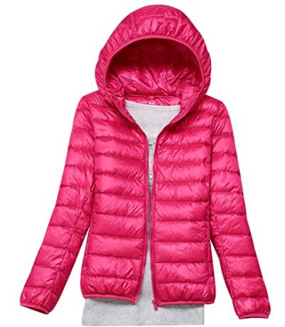 Leichte Daunenjacke Damen Puffer Jacke Damen Leichter Daunenmantel Steppjacke Damen Leicht Down Jacket Women Federleichte Ultraleichte Kapuzen Daunenjacke Frauen Dünne Jacke Daunen Oversize Rosa S von HAXNOHEY