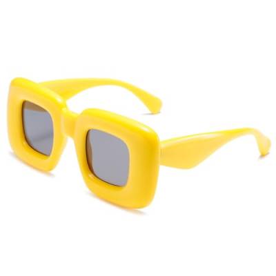 Bunte quadratische Sonnenbrille Damen Lila Gelbtöne UV400 Herren Sonnenbrille,Gelbgrau,Größe von HCHES