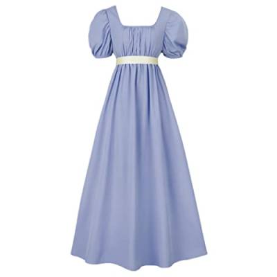 HEQU Regency Kleider für Damen mit Satin-Schärpe, gerüschte Puffärmel, Empire-Taillenkleid, Kleid, Hell, blau, Klein von HEQU