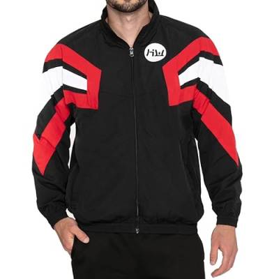 HIDETOSHI WAKASHIMA Hakodate Herren Sport Freizeit Retro Jacke Trainingsjacke mit Kapuze, Colorblock-Design, in Regular Fit (as3, alpha, s, regular, regular, schwarz) von HIDETOSHI WAKASHIMA