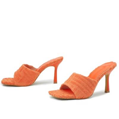 HIKKWXVN Niedrige Kitten-Heel-Sandalen für Damen, Stiletto-High-Heels mit offenem Zehenbereich, rückenfreie Slip-On-Kleider-Sandalen, Urlaubsparty-Kleiderschuhe,Orange,40 EU von HIKKWXVN
