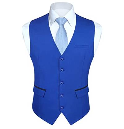 HISDERN Anzugweste Blau Herren Elegant Hochzeit Weste Anzug Klassische Einfarbig Businessweste Formelle Smoking Anzugwesten mit Taschen XL von HISDERN