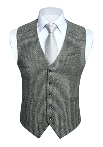 HISDERN Anzugwesten Für Herren Retro Grau Formale Klassische V-Ausschnitt Casual Einfarbige Westen Hochzeit Business Party Baumwolle Weste M von HISDERN