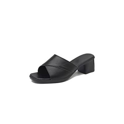 HJBFVXV Damen-Hausschuhe Women Genuine Leather Shoes Sandals Slipper Platform Increase Outdoor Summer Cool Beach Non Slip On (Color : Black, Size : 37 EU) von HJBFVXV