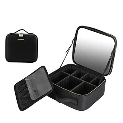 Professionelle Makeup Organizer Tasche Schminktasche Train Case, Mit Schminkspiegel Kulturbeutel Organizer Mit Kosmetikspiegel Für Unterwegs, Wasserdichtes PU-Leder, Schwarz/Pink (Color : Noir, Size von HJXGQJM