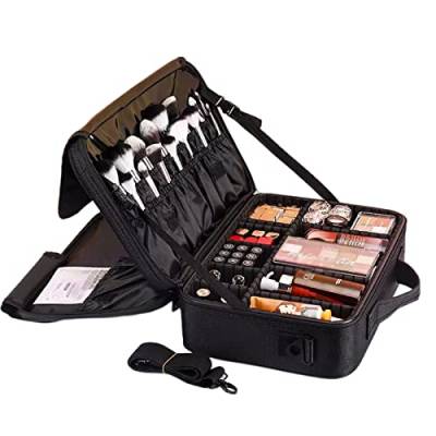 Reise Kosmetiktasche Portable Make Up Koffer Schminkkoffer, Mit Schminkspiegel Kulturbeutel Organizer Mit Kosmetikspiegel Für Unterwegs, Wasserdichtes Oxford-Material, Schwarz (Color : Black Without von HJXGQJM