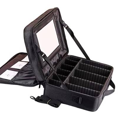 Reise Kosmetiktasche Portable Make Up Koffer Schminkkoffer, Mit Schminkspiegel Kulturbeutel Organizer Mit Kosmetikspiegel Für Unterwegs, Wasserdichtes Oxford-Material, Schwarz (Color : Black with Mir von HJXGQJM