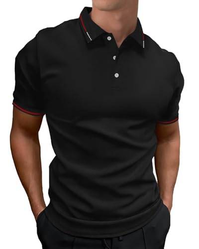 HMIYA Herren Poloshirt-Kontrast Kurzarm Polohemd Male Polo Klassisches,Schwarz,L von HMIYA