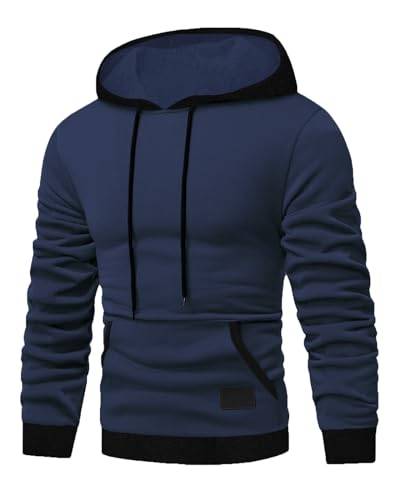 HMIYA Hoodie Herren Pullover Casual Sweatshirt Langarm Baumwolle Kapuzenpullover Sweatjacke mit Kapuze(Marineblau,3XL) von HMIYA