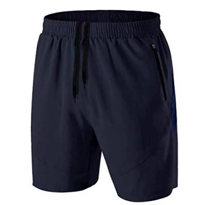Herren Sport Shorts Kurze Hose Schnell Trocknend Sporthose Leicht mit Reißverschlusstasche(Marine,EU-XL/US-L) von HMIYA