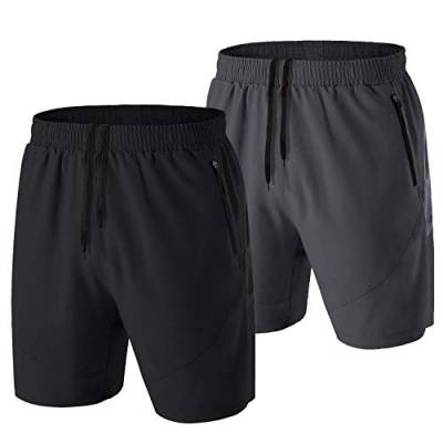 Herren Sport Shorts Kurze Hose Schnell Trocknend Sporthose Leicht mit Reißverschlusstasche(Schwarz/Dunkelgrau,EU-2XL/US-XL) XXL von HMIYA